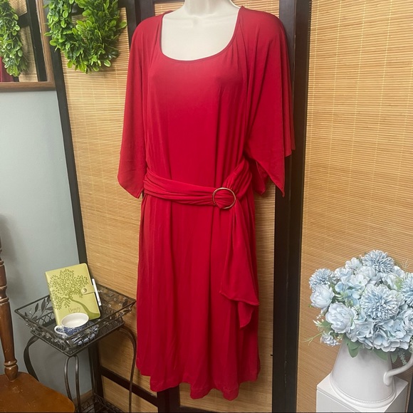NWT Belted Red Dress - Picture 2 of 6